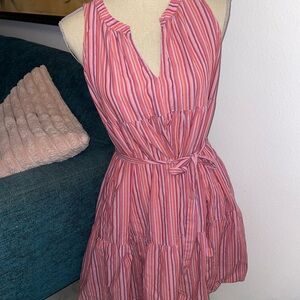 Women’s Xirena XS 100% Cotton Pink Striped Sleeveless Sundress with Tie Belt